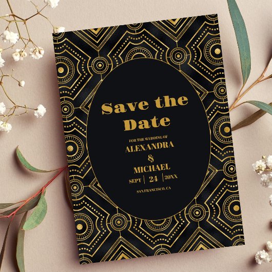 Diamond Black and Gold Art Deco Wedding Save The Date