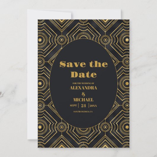 Diamond Black and Gold Art Deco Wedding Save The Date (Vorderseite)