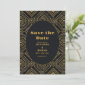 Diamond Black and Gold Art Deco Wedding Save The Date (Stehend Vorderseite)