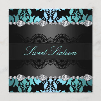 Diamond Black/Blue Sweet16 Geburtstag einladen Einladung