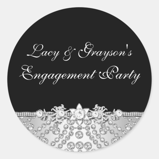 Diamond Black & Silver Engagement Party Sticker (Vorderseite)