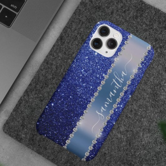 Diamond Bling Glitzer Calligraphy Name Navy Blue Case-Mate iPhone Hülle