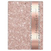 Diamond Bling Glitzer Kalligrafie Name Rose Gold Klemmbrett (Rückseite)