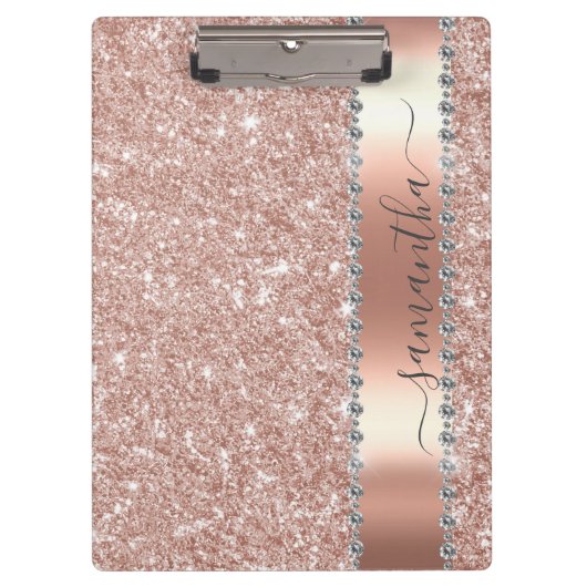 Diamond Bling Glitzer Kalligrafie Name Rose Gold Klemmbrett (Vorderseite)