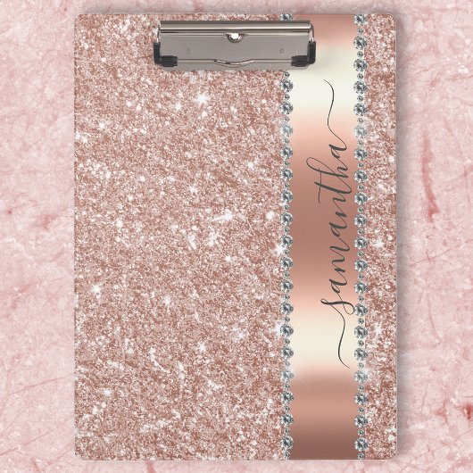 Diamond Bling Glitzer Kalligrafie Name Rose Gold Klemmbrett