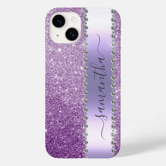 Diamond Bling Glitzer Kalligraphie Name Lila Case-Mate iPhone Hülle (Rückseite)