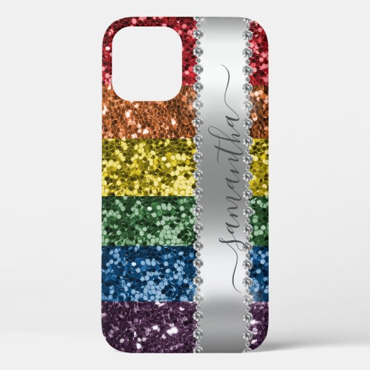 Diamond Bling Glitzer Kalligraphie Name Rainbow Case-Mate iPhone Hülle (Rückseite)