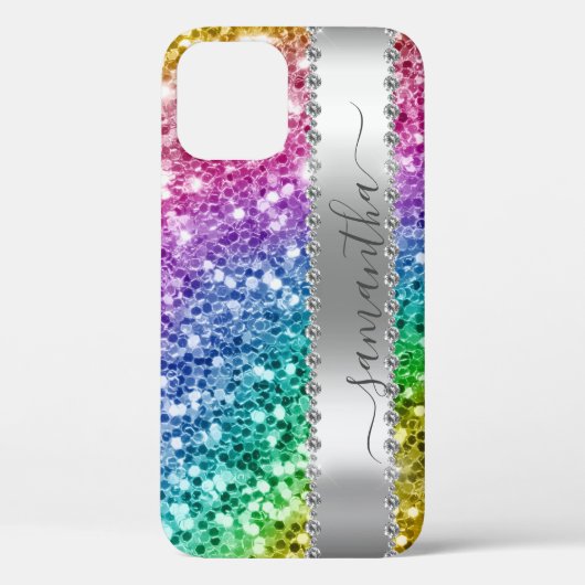 Diamond Bling Glitzer Kalligraphie Name Rainbow Case-Mate iPhone Hülle (Rückseite)