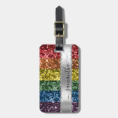 Diamond Bling Glitzer Kalligraphie Name Rainbow Gepäckanhänger (Vorderseite vertikal)
