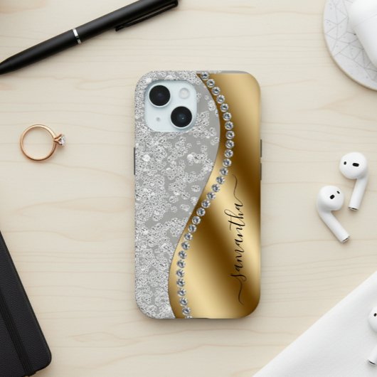 Diamond Bling Gold Metal Personalisiertes Skript Case-Mate iPhone Hülle