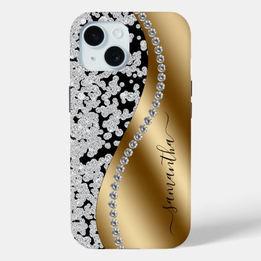 Diamond Bling Gold Metal Personalized Script Case-Mate iPhone Hülle (Rückseite)