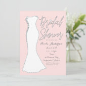 Diamond Bling Wedding Dress Pink Brautparty Einladung (Stehend Vorderseite)