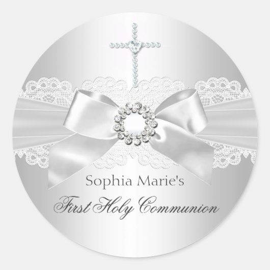 Diamond Bow & Cross First Holy Communion Sticker (Vorderseite)