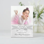 Diamond Bow & Cross Foto Erste heilige Kommune Einladung (Stehend Vorderseite)