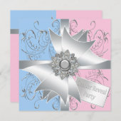 Diamond Bow Elegant Pink Blue Gender Reveal Einladung (Vorne/Hinten)