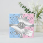 Diamond Bow Elegant Pink Blue Gender Reveal Einladung (Stehend Vorderseite)