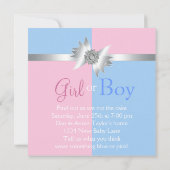 Diamond Bow Elegant Pink Blue Gender Reveal Einladung (Rückseite)