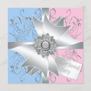 Diamond Bow Elegant Pink Blue Gender Reveal Einladung