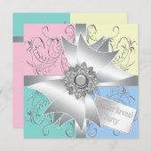 Diamond Bow Elegant Pink Blue Gender Reveal Party Einladung (Vorne/Hinten)