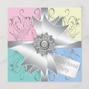 Diamond Bow Elegant Pink Blue Gender Reveal Party Einladung