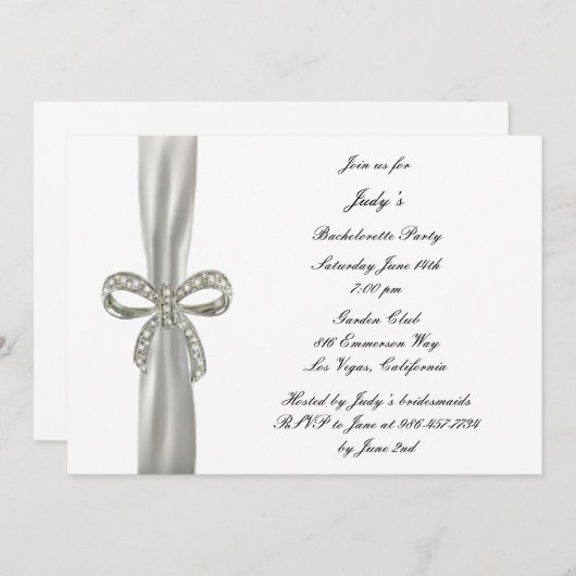 Diamond Bow Junggeselinnen-Abschied Einladung (Vorne/Hinten)