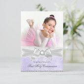 Diamond Bow Lila Foto Erste heilige Kommune Einladung (Stehend Vorderseite)