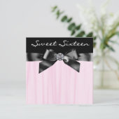 Diamond Bow Pink Black 16 . Geburtstag Geburtstag Einladung (Stehend Vorderseite)
