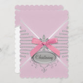 Diamond Bow Pink Christening Einladung (Vorne/Hinten)