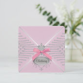 Diamond Bow Pink Christening Einladung (Stehend Vorderseite)