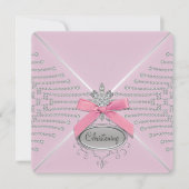 Diamond Bow Pink Christening Einladung (Vorderseite)