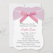 Diamond Bow Pink Christening Einladung (Rückseite)