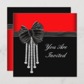 Diamond Bow Red Black Party Einladung (Vorne/Hinten)