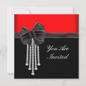 Diamond Bow Red Black Party Einladung (Vorderseite)