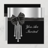 Diamond Bow Silver Black Party Template Einladung (Vorne/Hinten)