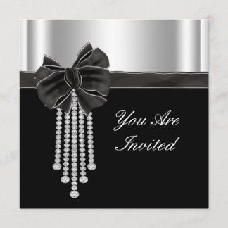 Diamond Bow Silver Black Party Template Einladung
