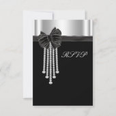 Diamond Bow Silver Black Party Template RSVP Karte (Vorderseite)