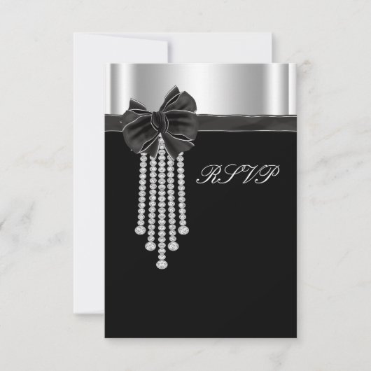 Diamond Bow Silver Black Party Template RSVP Karte (Vorderseite)