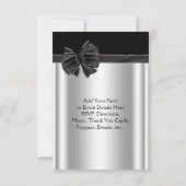 Diamond Bow Silver Black Party Template RSVP Karte (Rückseite)
