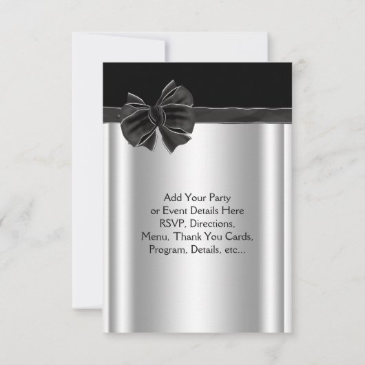 Diamond Bow Silver Black Party Template RSVP Karte (Rückseite)