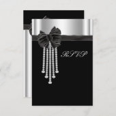 Diamond Bow Silver Black Party Template RSVP Karte (Vorne/Hinten)