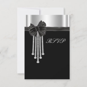 Diamond Bow Silver Black Party Template RSVP Karte