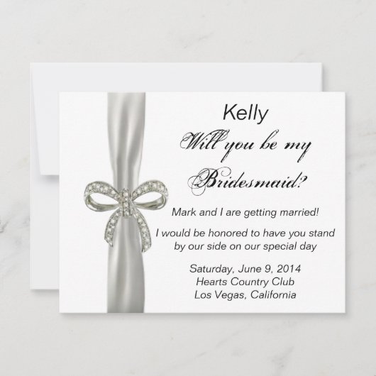 Diamond Bow Wedding Bridesmaid Card Einladung (Vorderseite)