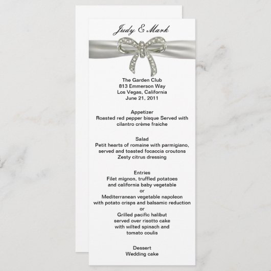 Diamond Bow Wedding Menu Card Menükarte (Vorne/Hinten)