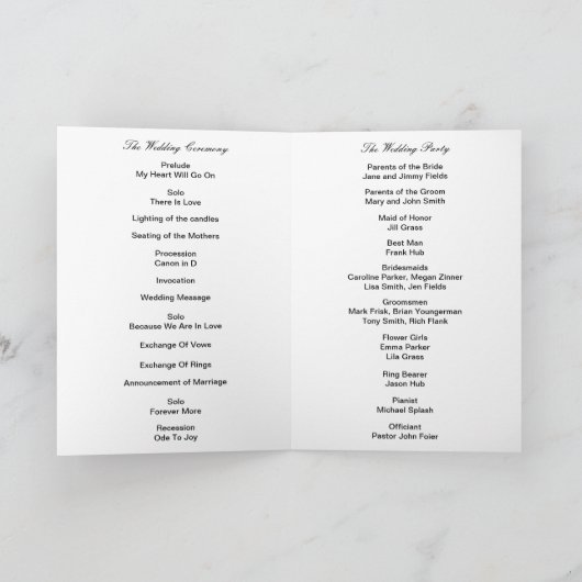 Diamond Bow Wedding Program Card Programm (Innenseite)