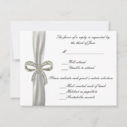 Diamond Bow Wedding Response Card RSVP Karte (Vorderseite)