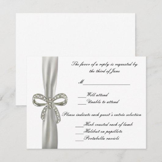 Diamond Bow Wedding Response Card RSVP Karte (Vorne/Hinten)
