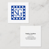 Diamond Box - Initialen - Navy Blue Quadratische Visitenkarte (Vorne/Hinten)