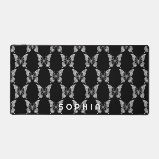Diamond Butterfly Pattern, fett Name auf schwarz Schreibtischunterlage (Vorderseite)