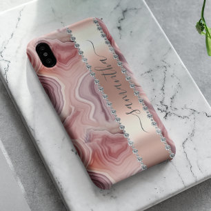 Diamond Calligraphy Name Rose Gold Agate Case-Mate iPhone 14 Hülle