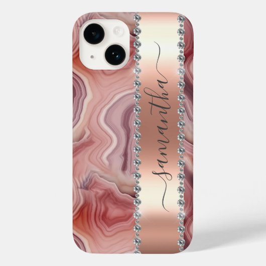Diamond Calligraphy Name Rose Gold Agate Case-Mate iPhone Hülle (Rückseite)